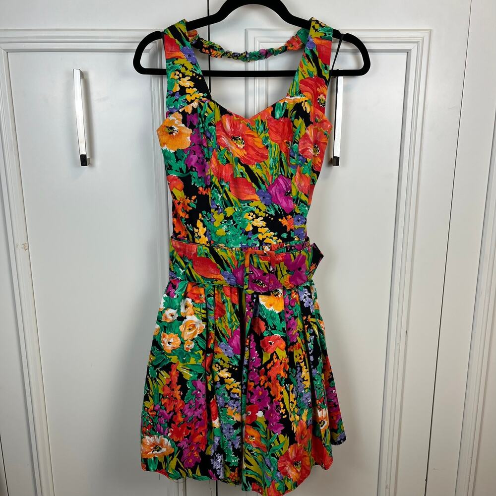 Vintage 80s DBA Floral Halter Dress Size 7